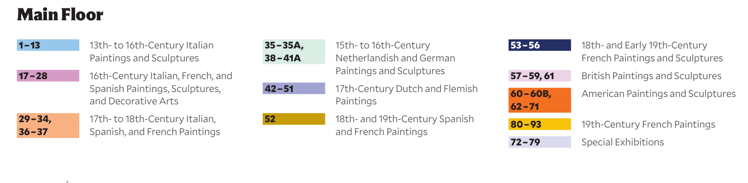 Legend for the National Gallery of Art map